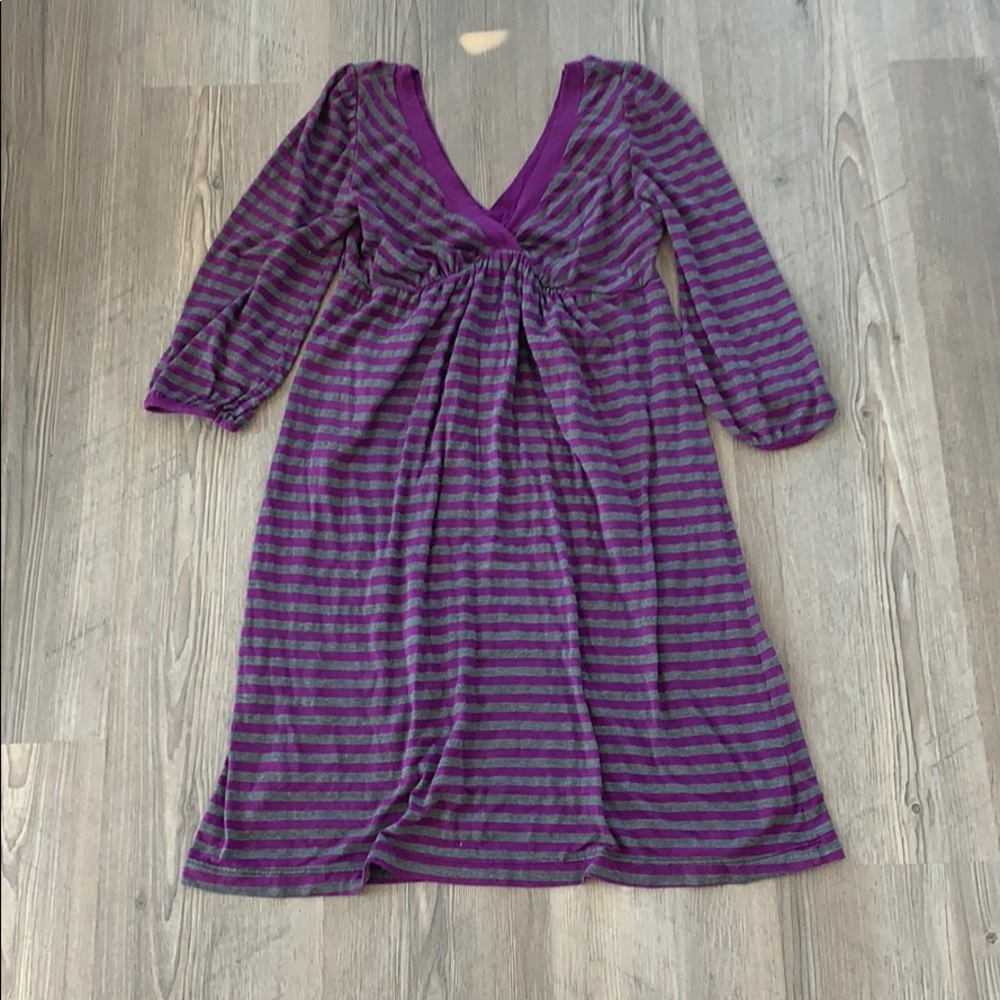 splendid v-neck striped l/s dress, purple/grey, XS